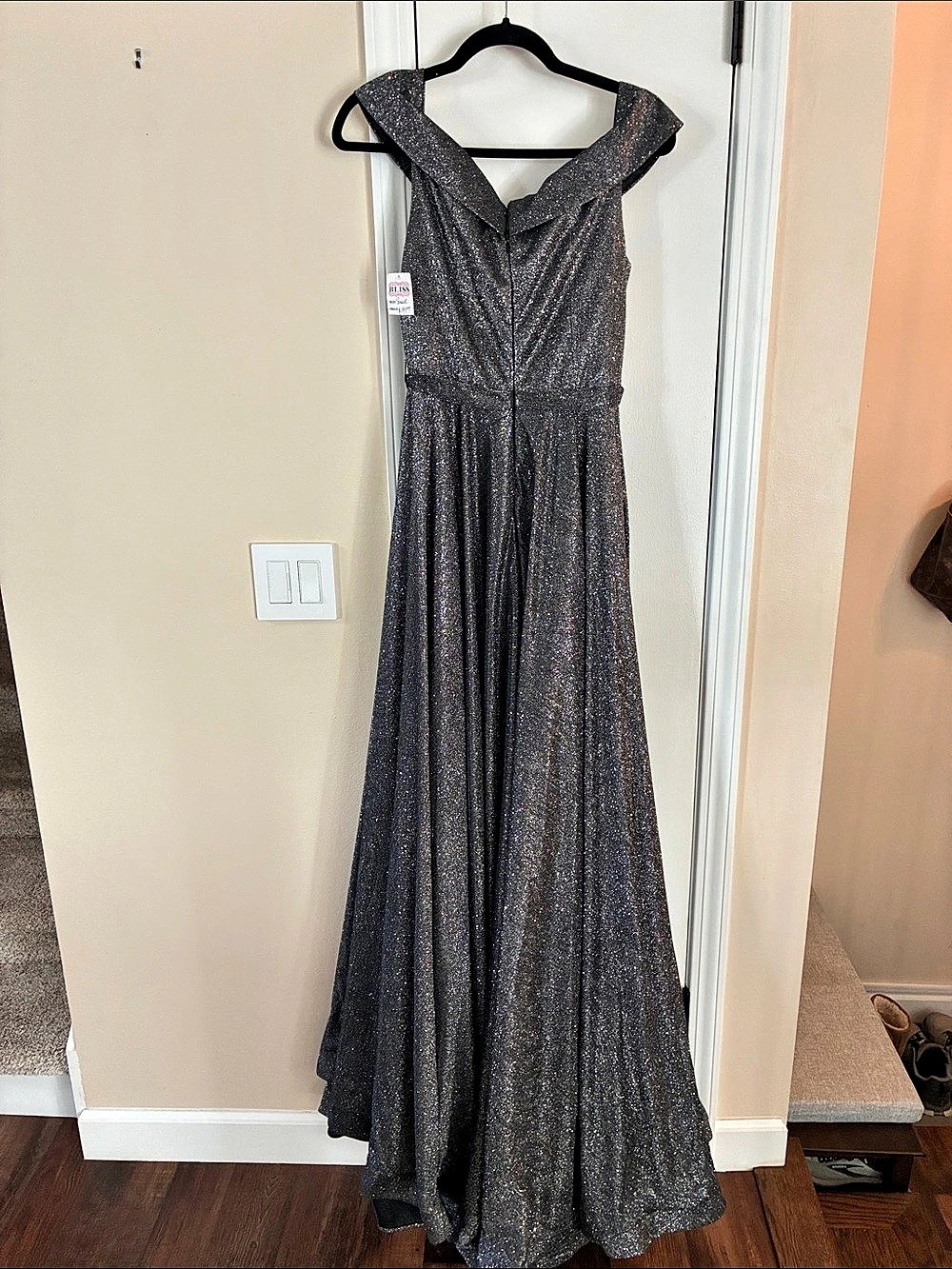 Ed Young Evenings Glitter Off-the-Shoulder Gown Maxi Dress